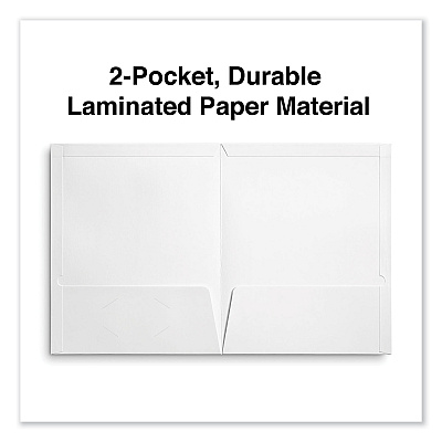 Universal Laminated Two-Pocket Portfolios, Cardboard Paper, 100-Sheet Capacity, 11 x 8.5, White, 25/Box (UNV56417)