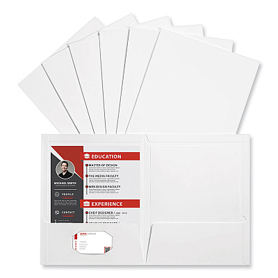 Universal Laminated Two-Pocket Portfolios, Cardboard Paper, 100-Sheet Capacity, 11 x 8.5, White, 25/Box (UNV56417)