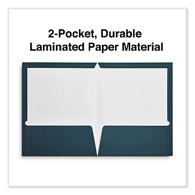 Universal Laminated Two-Pocket Folder, Cardboard Paper, 100-Sheet Capacity, 11 x 8.5, Navy, 25/Box (UNV56418)