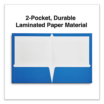 Universal Laminated Two-Pocket Folder, Cardboard Paper, 100-Sheet Capacity, 11 x 8.5, Blue, 25/Box (UNV56419)