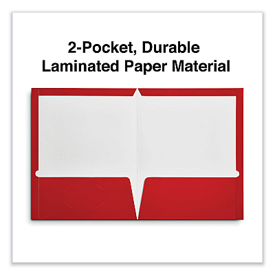 Universal Laminated Two-Pocket Folder, Cardboard Paper, 100-Sheet Capacity, 11 x 8.5, Red, 25/Box (UNV56420)