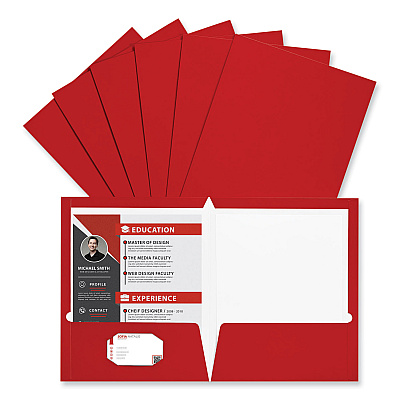 Universal Laminated Two-Pocket Folder, Cardboard Paper, 100-Sheet Capacity, 11 x 8.5, Red, 25/Box (UNV56420)