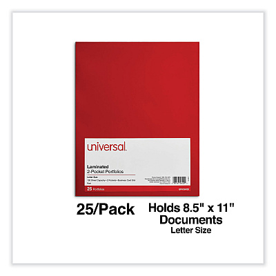 Universal Laminated Two-Pocket Folder, Cardboard Paper, 100-Sheet Capacity, 11 x 8.5, Red, 25/Box (UNV56420)