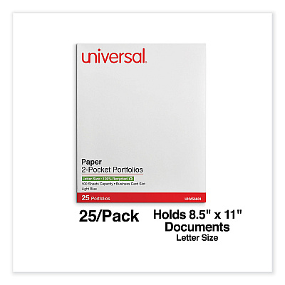 Universal Two-Pocket Portfolio, Embossed Leather Grain Paper, 11 x 8.5, Light Blue, 25/Box (UNV56601)