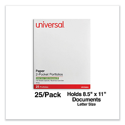 Universal Two-Pocket Portfolio, Embossed Leather Grain Paper, 11 x 8.5, White, 25/Box (UNV56604)
