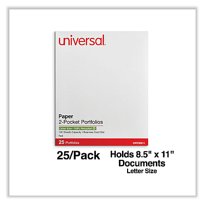 Universal Two-Pocket Portfolio, Embossed Leather Grain Paper, 11 x 8.5, Red, 25/Box (UNV56611)