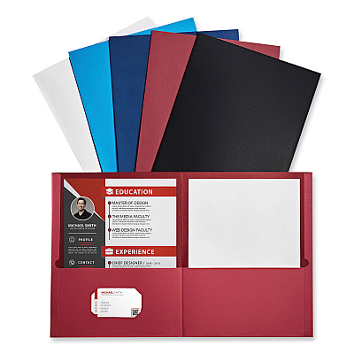 Universal Two-Pocket Portfolio, Embossed Leather Grain Paper, 11 x 8.5, Assorted Colors, 25/Box (UNV56613)