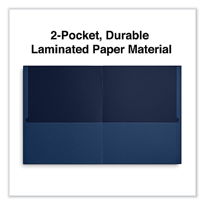 Universal Two-Pocket Portfolio, Embossed Leather Grain Paper, 11 x 8.5, Dark Blue, 25/Box (UNV56638)