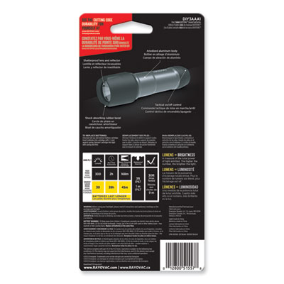 Rayovac Virtually Indestructible LED Flashlight, 3 AAA Batteries (Included), Black (RAYROVDIY3AAA1)
