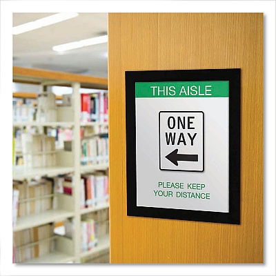 deflecto Self Adhesive Sign Holders, 8.5 x 11 Insert, Clear with Black Border, 2/Pack (DEF68776B)
