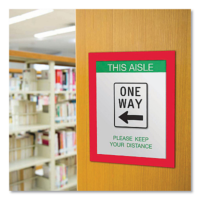 deflecto Self Adhesive Sign Holders, 11 x 17 Insert, Clear with Red Border, 2/Pack (DEF68886R)
