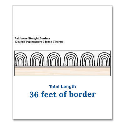 Carson-Dellosa Education Straight Borders, Rainbows, 3" x 3 ft, Black/White/Cream, 12/Pack (CDP108502)