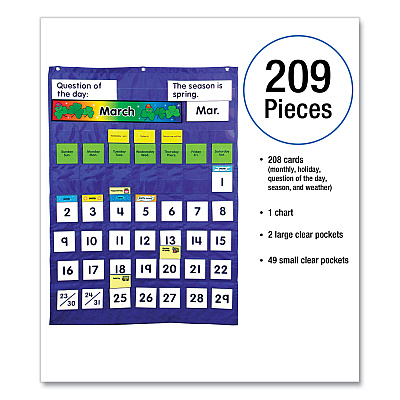 Carson-Dellosa Education Complete Calendar and Weather Pocket Chart, 51 Pockets, 26 x 37.25, Blue (CDP158003)
