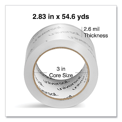 Universal Extra-Wide Moving and Storage Packing Tape, 3" Core, 2.83" x 54.7 yd, Clear, 6/Pack (UNV83000)