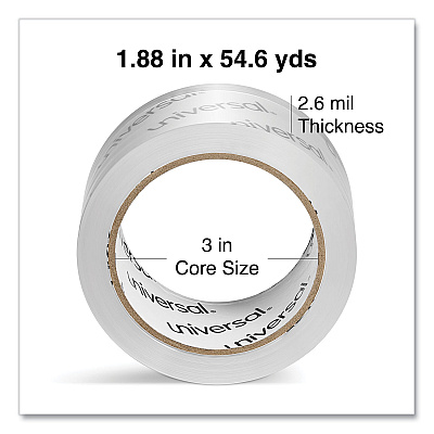 Universal Moving and Storage Packing Tape, 3" Core, 1.88" x 54.6 yd, Clear, 6/Pack (UNV33102)