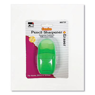 Charles Leonard One-Hole Pencil Sharpener/Eraser Combo, 1" x 0.75", Randomly Assorted Colors (LEO80735)