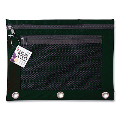 Charles Leonard Two-Pocket Binder-Insertable Pencil Pouch with Mesh Front, 11 x 9, Black, 6/Pack (LEO76356)