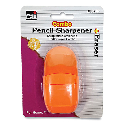 Charles Leonard One-Hole Pencil Sharpener/Eraser Combo, 1" x 0.75", Randomly Assorted Colors (LEO80735)