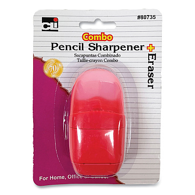 Charles Leonard One-Hole Pencil Sharpener/Eraser Combo, 1" x 0.75", Randomly Assorted Colors (LEO80735)