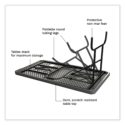 Iceberg IndestrucTable Commercial Folding Table, Rectangular, 48" x 24" x 29", Charcoal Top, Charcoal Base/Legs (ICE65507)