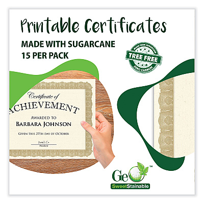Geographics Tree Free Award Certificates, 8.5 x 11, Natural with Gold Braided Border, 15/Pack (GEO49008)
