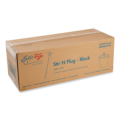 AmerCareRoyal Beverage Plugs, Black, 200/Box, 10 Boxes/Carton (RPPSTRNPLUGBK)