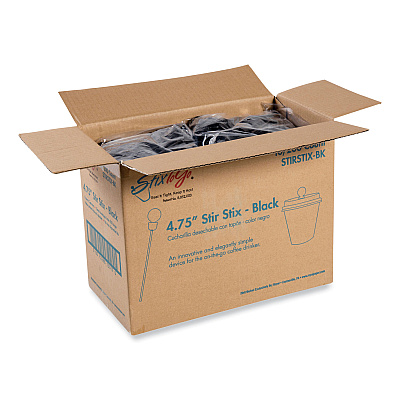 AmerCareRoyal Beverage Plugs, 4.75", Black 2,000/Carton (RPPSTIRSTIXBK)