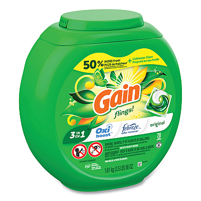 Gain Flings Detergent Pods, Original, 76 Pods/Tub, 4 Tubs/Carton (PGC09207CT)