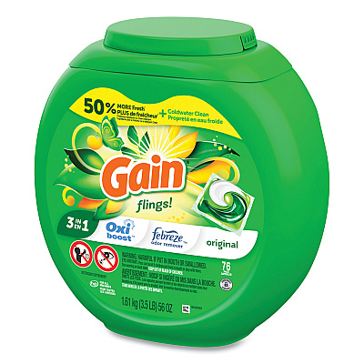 Gain Flings Detergent Pods, Original, 76 Pods/Tub, 4 Tubs/Carton (PGC09207CT)