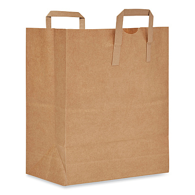 AJM Packaging Handle Bag, Natural Kraft Flat Handles, #1/6 BBL Size, 12" x 7" x 17", Brown, 300/Bundle (BAGHB70NP3CLG)