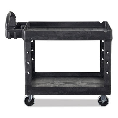 Rubbermaid Commercial BRUTE Heavy-Duty Utility Cart with Lipped Shelves, Plastic, 2 Shelves, 750 lb Capacity, 26" x 55" x 33.25", Black (RCP4546BLA)