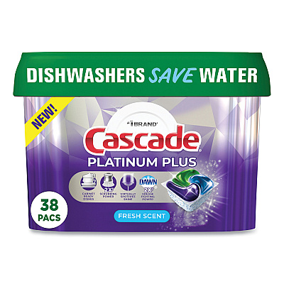 Cascade Platinum Plus ActionPacs Dishwasher Detergent Pods, Fresh Scent, 20.7 oz Tub, 38/Tub, 6/Carton (PGC06157)