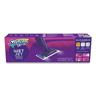 Swiffer WetJet Mop Starter Kit with 10 Pads and 1 Cleaner, 11.3 x 5.4 Head, Silver Handle (PGC49886)