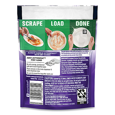 Cascade Platinum Plus ActionPacs Dishwasher Detergent Pods, 1.46 oz Bag, 3 Pods/Bag, 30 Bags/Carton (PGC08652)