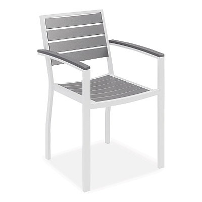 KFI Studios Eveleen Outdoor Dining Table Set, 55" x 35" x 29" Rectangular Table, 2 Benches, 2 Armchairs, Gray/White (840031918437)