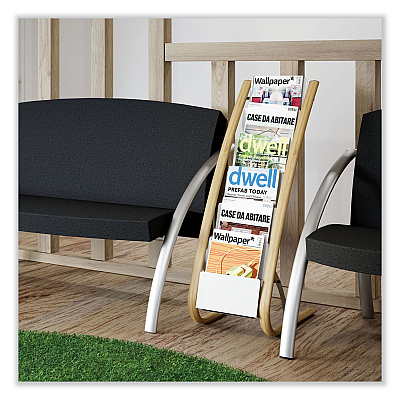 Alba Literature Floor Display Rack, 19.68 x 13.38 x 36.61, White/Woodgrain (ABADDEXPO6WBC)
