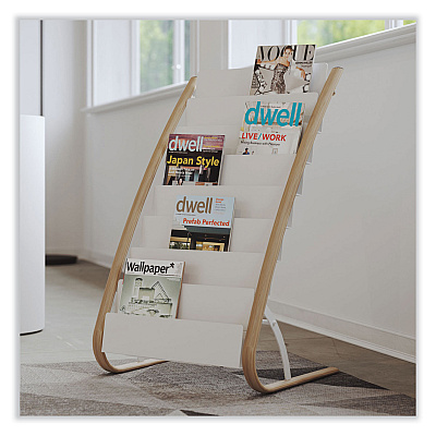Alba Literature Floor Display Rack, 22.8 x 19.69 x 36.61, White/Woodgrain (ABADDEXPO8WBC)