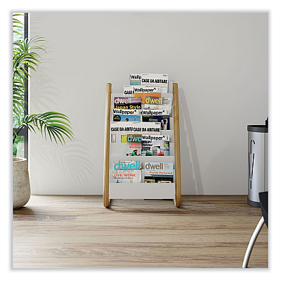 Alba Literature Floor Display Rack, 22.8 x 19.69 x 36.61, White/Woodgrain (ABADDEXPO8WBC)