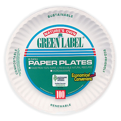 AJM Packaging White Paper Plates, 6" dia, 100/Pack, 10 Packs/Carton (AJMPP6GREWH)