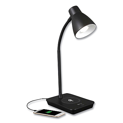 OttLite Wellness Series Infuse LED Desk Lamp with Wireless and USB Charging, 15.5" High, Black (OTTCSA26KUQSHPR)