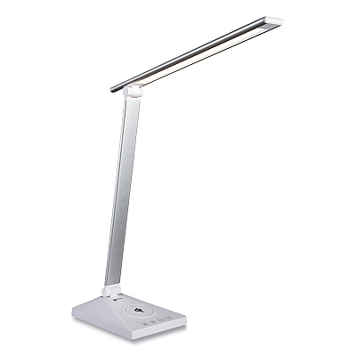 OttLite Wellness Series Entice LED Desk Lamp with Wireless Charging, Silver Arm, 11" to 22" High, White (OTTCSDQA02WSHPR)