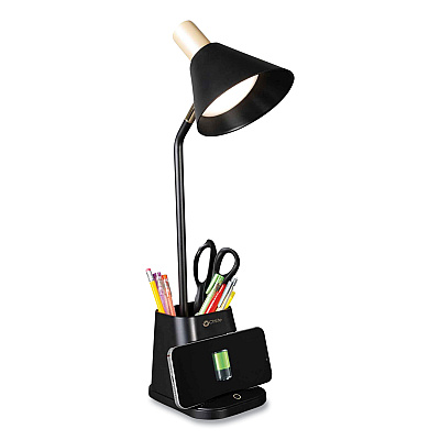 OttLite Wellness Series Merge LED Desk Lamp with Wireless Charging, 18.25" High, Black (OTTCS7QAK1W)