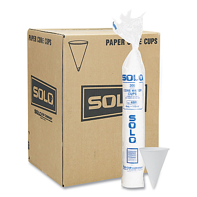 Solo Cone Water Cups, ProPlanet Seal, Cold, Paper, 4 oz, White, 200/Bag, 25 Bags/Carton (SCC4BRCT)