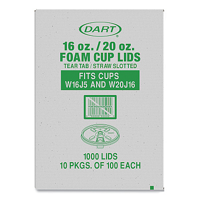 Dart Lids for Foam Cups and Containers, Fits 16 oz, 20 oz Cups, Translucent, 1,000/Carton (DCCW16FTS)