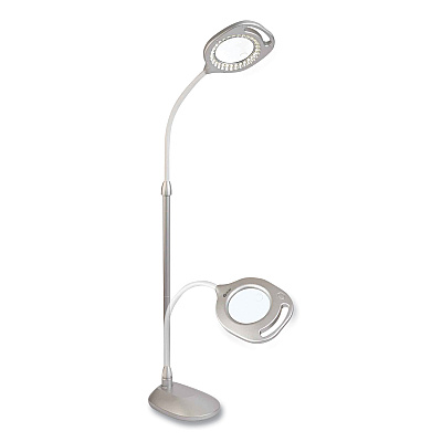OttLite 2-in-1 LED Magnifier Floor and Table Light, 39.5" High, Silver/White (OTT43828CSHPR)
