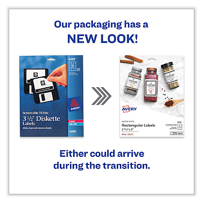 Avery Laser/Inkjet 3.5" Diskette Labels, White, 375/Pack (AVE6490)