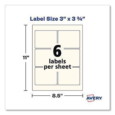 Avery Rectangle Labels, Inkjet/Laser Printers, 3 x 3.75, Pearl Ivory, 6/Sheet, 8 Sheets/Box (AVE22823)