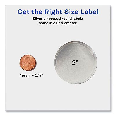 Avery Round Labels, Inkjet Printers, 2" dia, Silver, 12/Sheet, 8 Sheets/Pack (AVE22824)