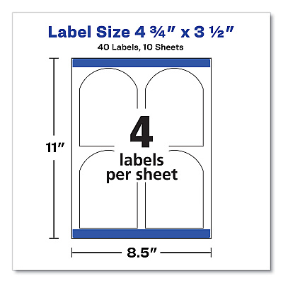 Avery Textured Arched Print-to-the-Edge Labels, Laser Printers, 4.75 x 3.5, White, 4/Sheet, 10 Sheets/Pack (AVE22826)