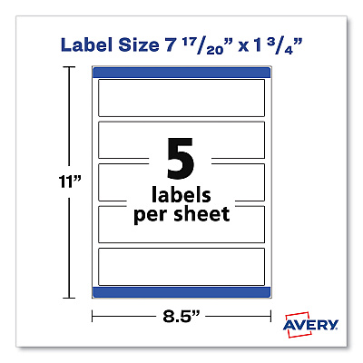 Avery Rectangle Labels, Inkjet/Laser Printers, 7.85 x 1.75, Textured White, 5/Sheet, 10 Sheets/Pack (AVE22838)